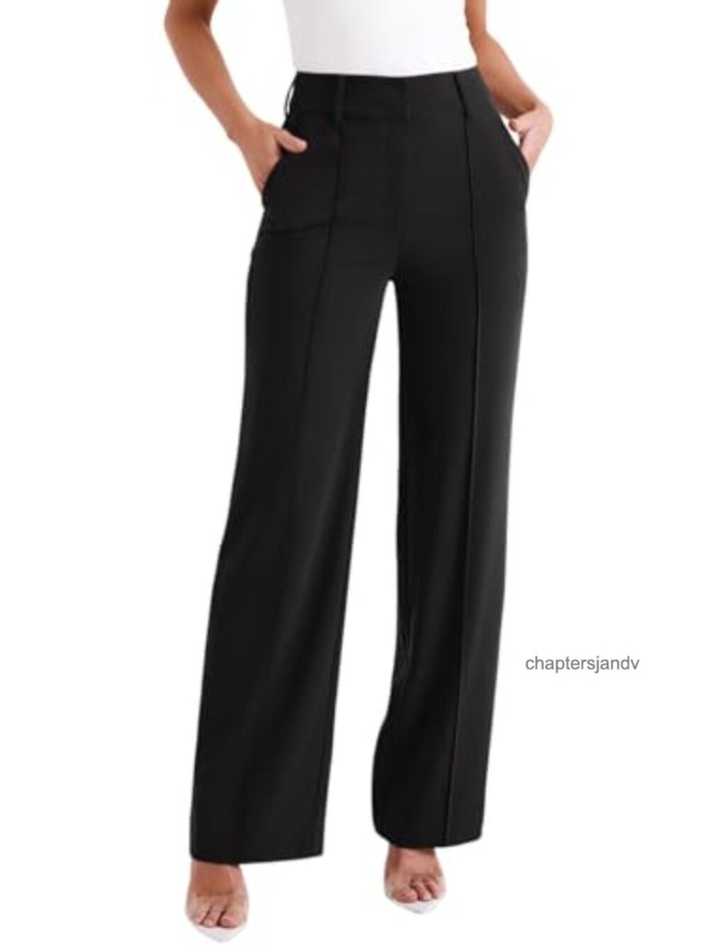 High Waisted Wide Leg Dress Trousers Work Pants Flat Front